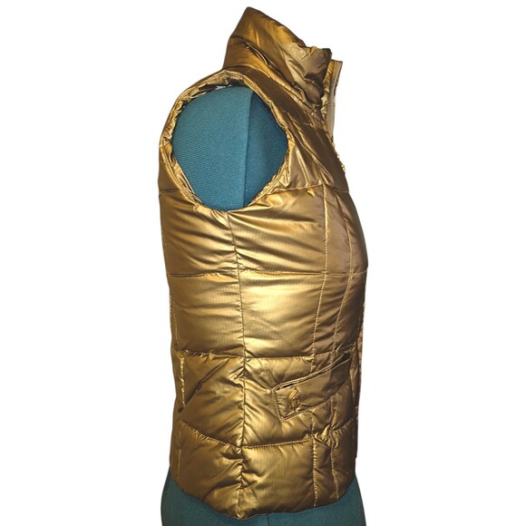 BABY PHAT Vtg Y2K 90s Metallic Gold Puffer Vest Streetwear Size Small Cat Logo - Picture 3 of 8